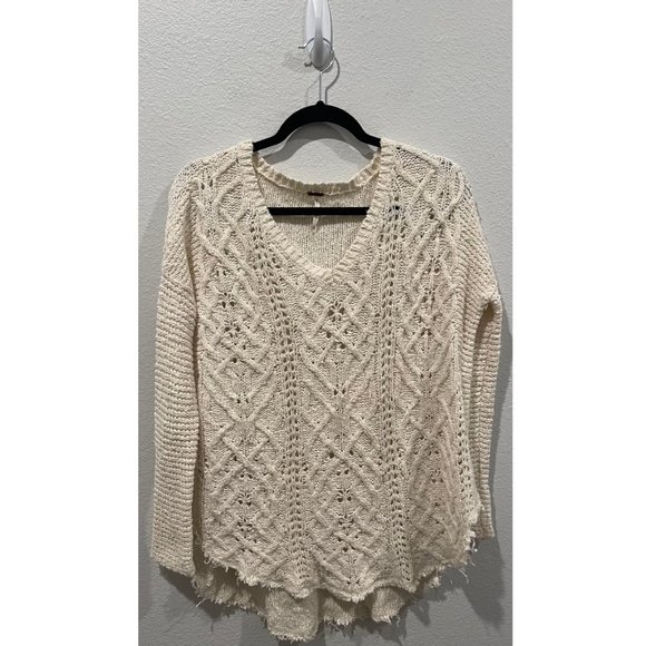 FREE PEOPLE Beige Frayed Knit Sweater - Picture 1 of 5
